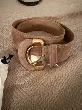 Sézane Sophia Belt Size 75 Brown Leather Suede Gold Tone Buckle French Paris Sézane Brown Textured Leather Belt with Gold Oval Buckle Size 90 main image 3